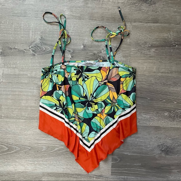 Zara Tops - tropical print silk scarf top